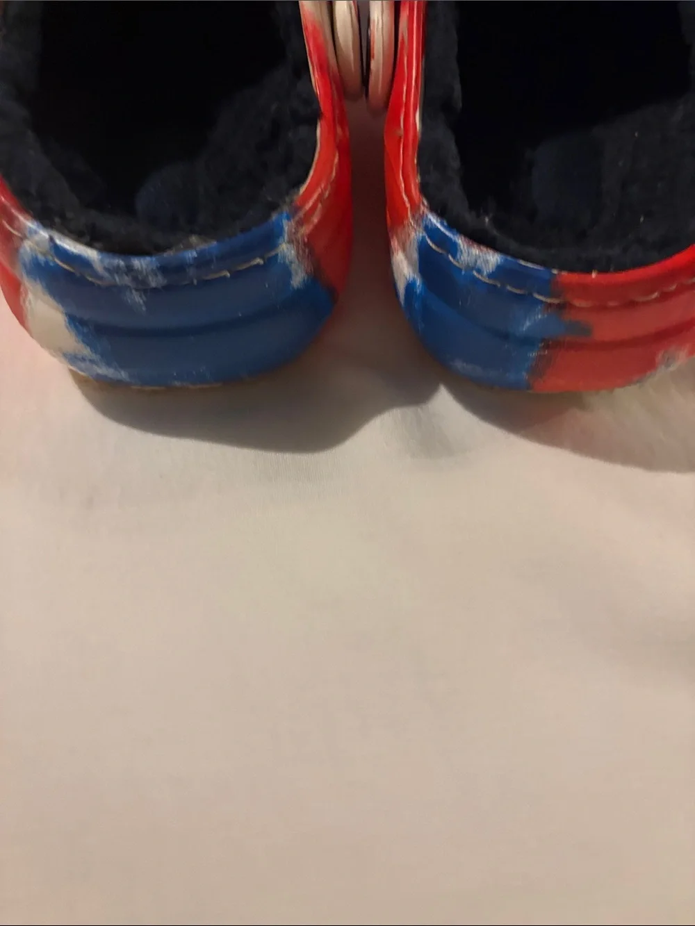 CROCS Kids Red White & Blue Tie-Dye Fuzzy Lined Clogs